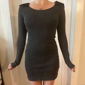 Ribbed long sleeve black dress